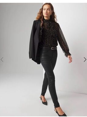 WHBM skinny black high rise coated jeans